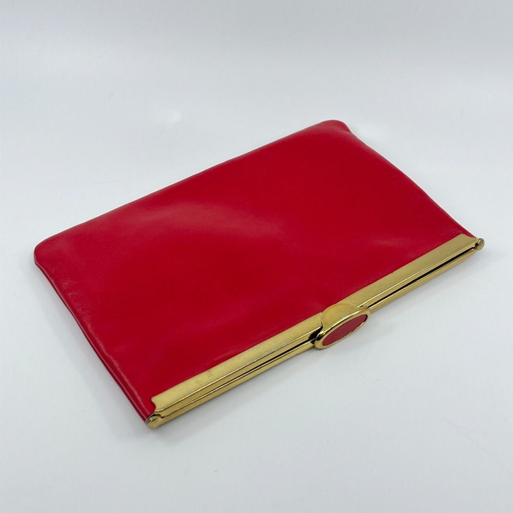 Vintage Etra Red Leather Clutch Bag Purse Envelope Gold Tone Chain